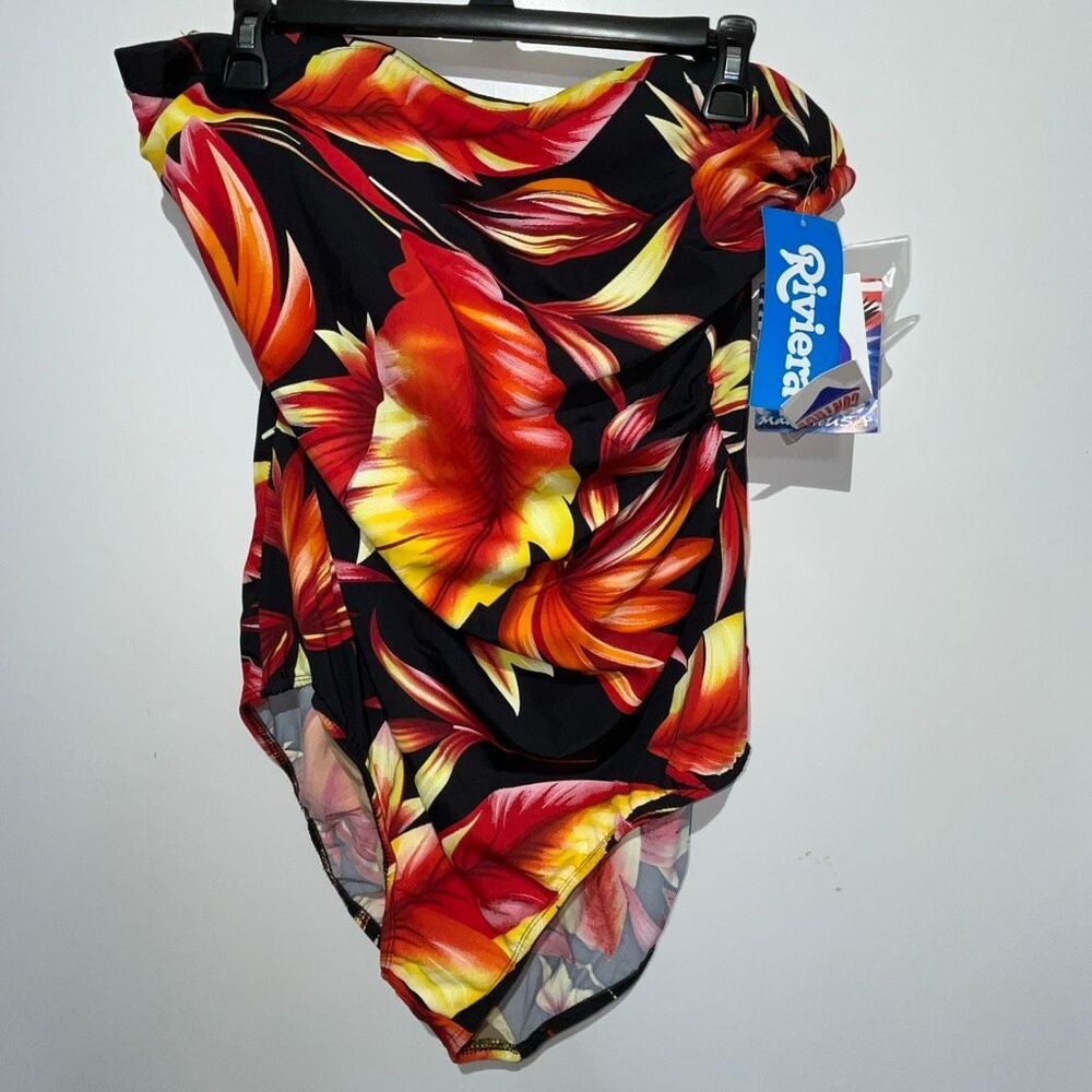 Riviera Women's Multicolor Tropical Bandeau One Piece Swimsuit Size 22W‎ NWT